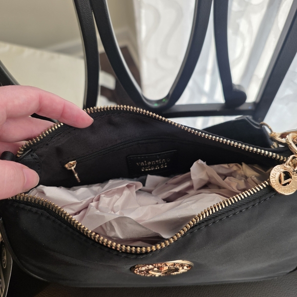 NWT Valentino Orlandi Black Nylon Crossbody Bag with Gold Accents - Picture 7 of 7